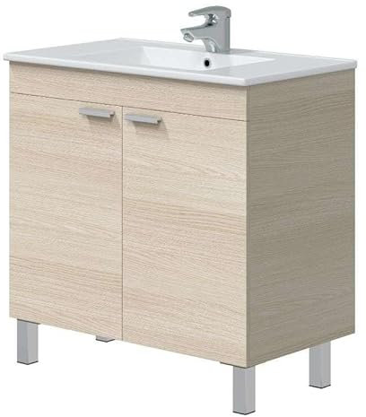 Miroytengo Mueble de Baño Atenea con Patas Armario 2 Puertas Abatibles Color Roble 80 cm (Sin Lavabo)