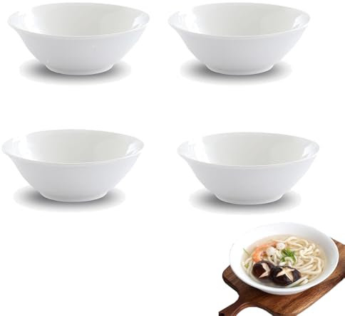 Große Servierschüssel, Nudelschüsseln Porzellan Weiß, Schüssel Set Keramik für Ramen, Obst, Dessert, Suppe, Müsli, Pack of 4, 7 Zoll (17,2 cm Außendurchmesser)
