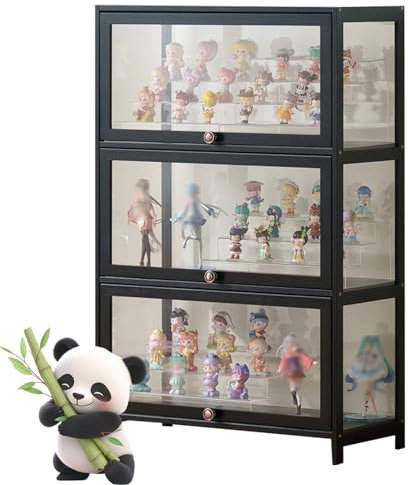 Ddasam Vitrinenschrank, setzkasten mit Scheibe, Vitrine, natürlicher Bambusrahmen, Figuren und Curio-Sammlungsvitrine, versiegelt, staubdicht, leicht zu reinigen106×80×33cm,Vitrine mit 3 Fächern