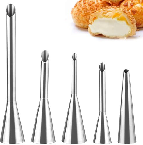 5 Stück Spritztüllen, Fülltülle Zum Backen,Kuchen Spritztüllen, Edelstahl Fülltülle Spritztüllen,Krapfenspritze Für Marmelade,Backspritze Zum Füllen,Zum Füllen Von Marmeladen Blätterteig Donuts