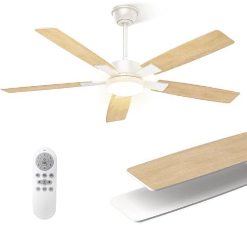 Mefine 2 Colori Pale Reversibili Ventilatore da Soffitto con Luce, 132cm Silenzioso Lampadario con Ventilatore da Soffitto Grande con Telecomando per Soggiorno, Lamera da Letto, Gazebo Esterno