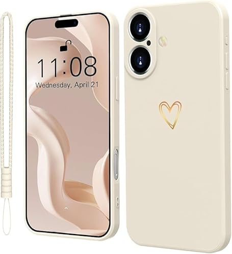 Mitetabo für iPhone 16 Hülle Gold Liebesher Silikon,Handyhülle iPhone 16 Case Mädchen Weich Slim Stoßfest Süßes Gold Love Kratzfeste Schutzhülle für iPhone 16 6.1 Beige