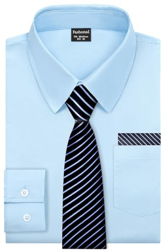 Fashonal Herren Hemd mit passender Krawatte und Taschentuch Set, S-4XL