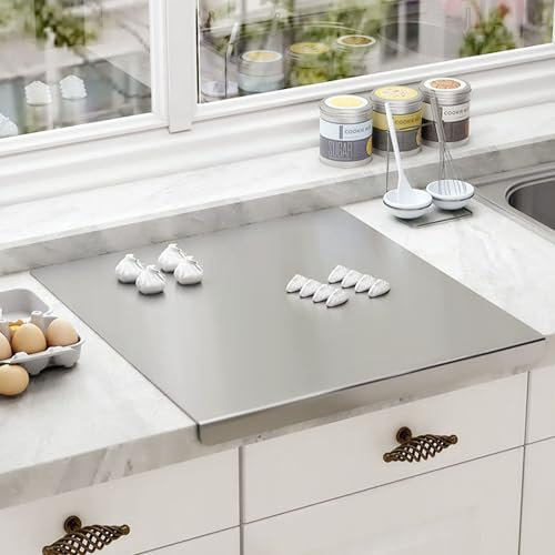 MZSX Tagliere in acciaio inox, tagliere per cucina 30 x 30 cm, con piastra fissa, adatto per carne, verdura, pane, per impastare la pasta del pane