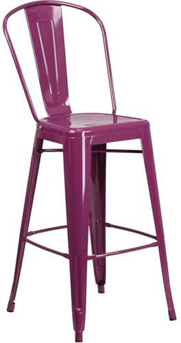 FWStyle Blake Purple Industrial Metal Counter Stool 66cm – Distressed Finish, Stackable Bar Chair for Kitchen, Dining Room, Pub Table or Restaurant