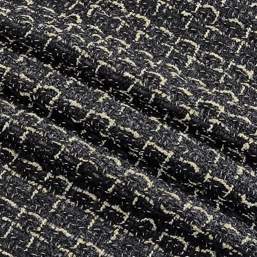PH PandaHall Schwarzer Tweed Stoff von The Yard Karierter Webstoff 1.5m Breit Metallische Nähstoffe Karierte Tweed Stoffe Für Heimwerker Nähen von Kleidung Kleidern Taschen Mänteln Kostüme Karneval