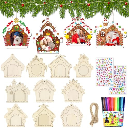 Weihnachten Fotorahmen Bastelset,10Stück Weihnachten Bilderrahmen zum Basteln DIY Fotorahmen Anhänger Christbaumschmuck Tannenbaum Weihnachtskugel Foto für Weihnachtsbaumschmuck Weihnachtsdeko