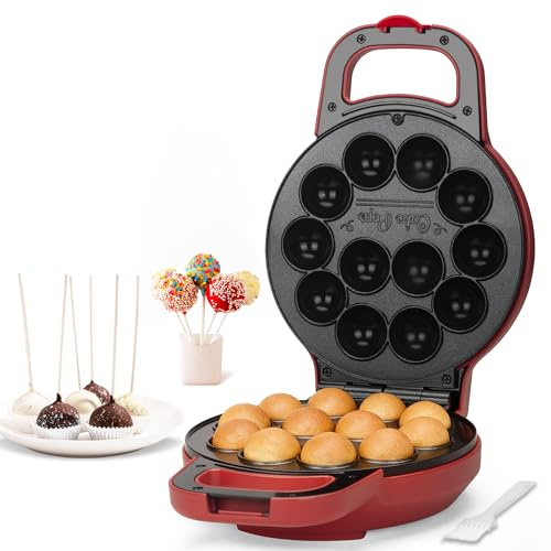 SugarWhisk Flip Cake Pop Maker - Stellen Sie 12 Cake Pops von 1,4 cm Durchmesser her, Keramikbeschichtung, Rezept und Pinsel im Lieferumfang enthalten, Rot