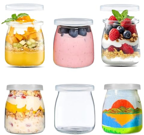 UQMIQURA 6er Joghurtgläser mit Deckel, 200ml Klein Joghurtgläser, Gläser Durchsichtige Dessertgläser Glas, BPA-Frei, Mehrzweck Nachtisch Gläser für Joghurt, Nachtisch, Pudding, Marmelade