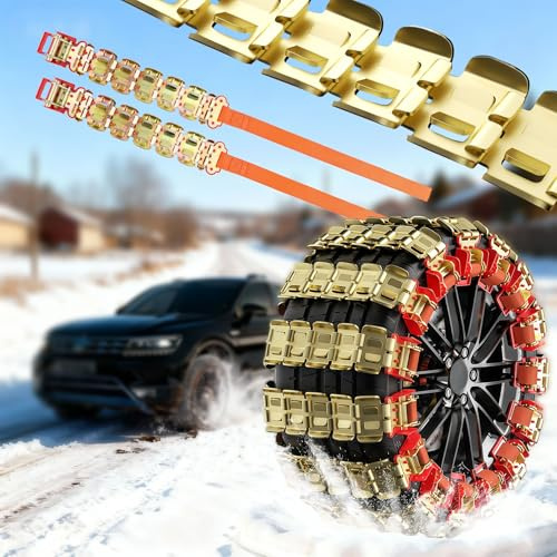 SilverChry 2 Stück Schneeketten Universal, Auto Schneeketten, Kompatibel mit den Meisten Pkw, Lkw und SUV, Geeignet für Vereiste und Schlammige Straßen (165-235MM)
