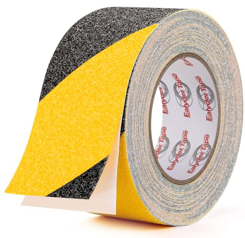 Ealyder Tape Nastro Antiscivolo Nero/Giallo 5 cm x 10 m – Striscia Adesiva Alta Visibilità per Gradini, Rampe e Pavimenti