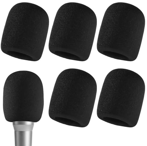 Zruosiniy 6 Pcs Premium Thick Foam Mic Covers, High-Density Sponge Microphone Windscreen, Universal Noise Reduction Pop Filter for Handheld Mics, Studio/KTV/Podcast Recording (Black)