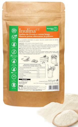 Inulina Pura da Cicoria in Polvere 600 g – Fibra Prebiotica Naturale a Catena Lunga | Supporta la Flora Intestinale e la Digestione | Senza Glutine, Zuccheri e Lattosio | Vegan, Keto Friendly | CTLabs