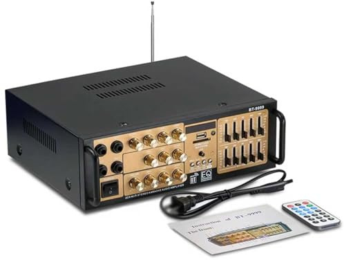 Digitaler Equalizer-Verstärker, Professioneller Stereo-Audioverstärker, 300 W Leistung, Unterstützt FM, USB/SD-Eingang, Mikrofon, Mit Fernbedienung, for Heim-, Studio Und Live(Gold)
