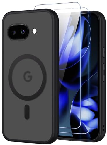 Pnakqil Magnetisch für Google Pixel 9a 5G Hülle für Magsafe,Matt Transluzente Handyhülle für Google Pixel 9a 5G mit 2 Panzer Schutz Glas,PC Härte Kratzfest Matte Dünn Magnetische Case,Schwarz