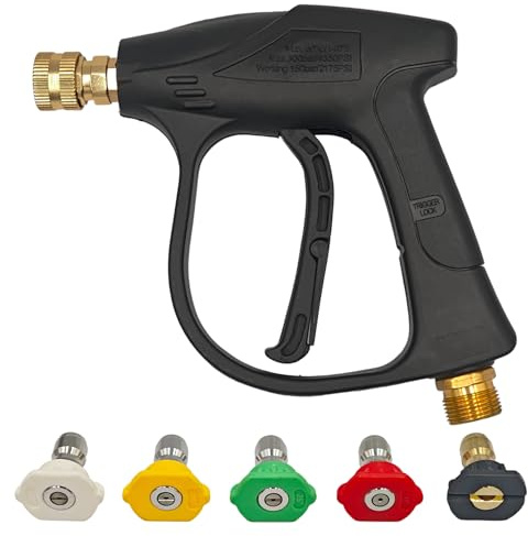 Pistola Idropulitrice,Pistola Lancia per Idropulitrice Alta Pressione | M22-14mm, Set con 5 Ugelli a Sgancio Rapido e Adattatore 1/4, per Pulizia Auto, Moto, Bici e Pavimenti