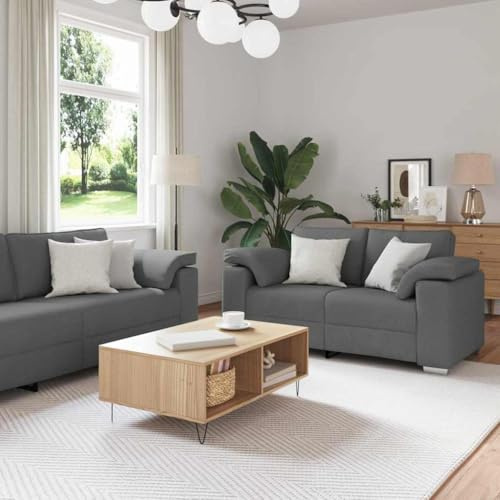 Frdhee Couch Für Wohnzimmer Eckcouch,Sofa Set mit Kissen 3 pcs Grau 219 x 77 x 82 cm Stoff,Für Wohnzimmer Und Schlafzimmer,Vielseitig Einsetzbar