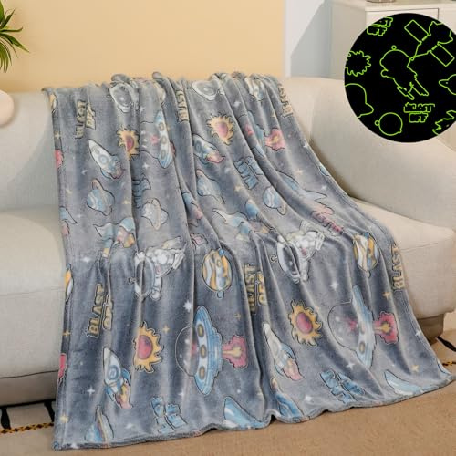 LXTOPN Kuscheldecke Kinder, Glow In The Dark Blanket, Astronaut Decke Weltraum Geschenke für Junge 4-12 Jahren, Kuscheldecke Flauschig Sofadecke 130x150cm