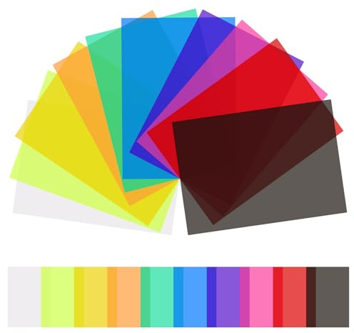20 Stück Lichtfilterfolien aus PVC und Pp für Bühnenfotografie | Transparente Farbdiffusion, Hohe Lichtdurchlässigkeit, Frei Zuschneidbar, für Fotostudios und Bühnen
