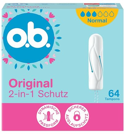 o.b. Original normal 2-in-1-Schutz Tampons, 1 x 64 Stk | Tampons mit dynamischer Passform und ineinandergreifenden Rillen für bis zu 100% Auslaufschutz und Komfort