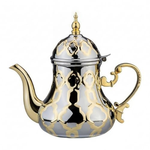 KiBcsLic Teiera Marocchina Dettagli Oro Incisa Teiera in Acciaio Inox, 1.2L