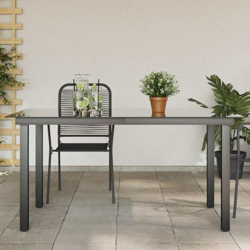 sephironlbb Table de Jardin en Aluminium et Verre Noir 150x90x74 cm Robuste résistante aux intempéries idéale pour terrasse Patio Balcon Repas Convivial