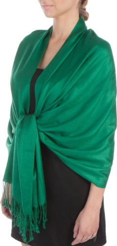 Sakkas Large Soft Silky Pashmina Shawl Wrap Scarf in Solid Colors - Emerald Green