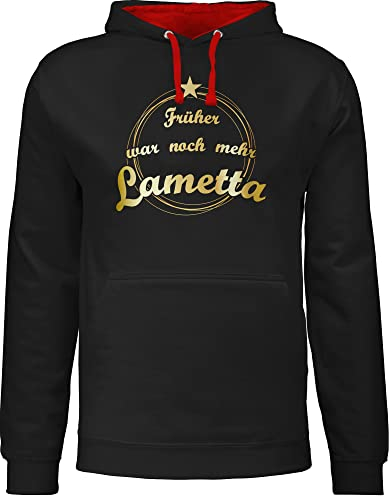 Pullover Herren Frauen Hoodie Kontrast zweifarbig - Weihnachten Geschenke Christmas Bekleidung - Früher war noch mehr Lametta - 4XL - Schwarz/Rot - pullis weihnachtshoodies männer