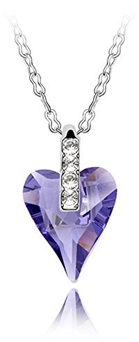 Bungsa Damenkette 45cm silberfarben - Halskette LILA Herz Anhänger mit strahlendem Kristall in lila und klarem Strass besetzt - Kette Frauen silber LIEBE necklace crystal silver heart lilac LOVE