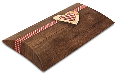 5er Pack Kissenverpackung Geschenkbox Geschenkschachtel braun mit Herz, ca. 21,5x11,5x3 cm, Geschenkverpackung, Kissenschachtel