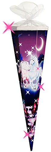 alles-meine.de GmbH mit 3-D Effekt - Glitzer ! Schultüte - Einhorn - Unicorn - Pferde - 85 cm - eckig - Tüll Abschluß - Zuckertüte - mit/ohne Kunststoff Spitze - Goldbu..