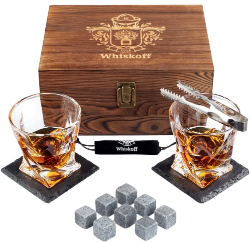 Ensemble de Deux Verres Bourbon - Coffret Cadeau avec Pierres- Verre à Scotch torsadés & Pierres - Idée Cadeau pour Les Hommes Qui boivent du Whisky