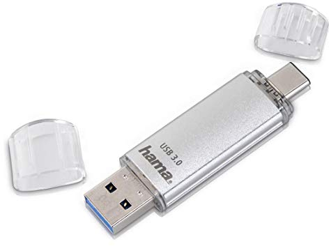 Hama 128GB USB-Speicherstick mit USB 3.0&USB 3.1-Type-C (2-in-1 USB-Stick, z.B.für Android Handy, Tablet, Computer, Notebook, MacBook, OTG, 40MB/s) USB-Typ-C Handy-Stick, Doppel Memory-Stick Silber