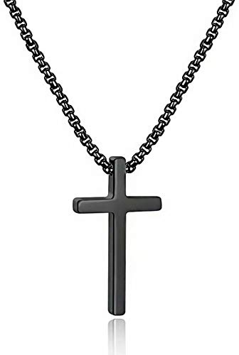 M MOOHAM Cross Necklace for Men Boys Gift, Confirmation First Communion Easter Gifts for Teen Teenage Boy, Black Stainless Steel Cross Pendant Necklace for Boy Chain