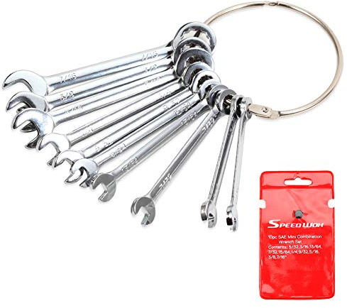 SPEEDWOX Mini SAE Ignition Wrench Set 10 Pcs 5/32-7/16 Standard Small Wrench Set Combination Wrenches Open and Box End Set Mini Spanner Set with Portable Storage Pouches and A Ring