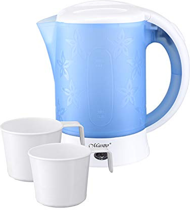 Maestro MR010 Elektrischer Reisewasserkocher mit zwei Tassen Minikessel Wasserkocher 0,6L 600W
