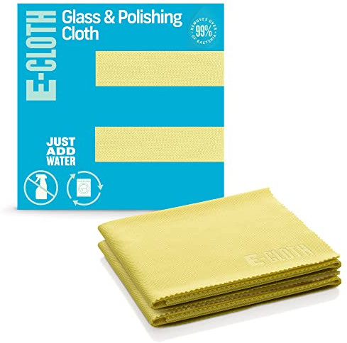 E-Cloth Glass & Polishing Cloth, Sustainable Microfibre Cleaning Cloth Set, Perfect Cleaner for Glass, Windows and Mirrors, Washable and Reusable, 100 Wash Promise, Daffodil Yellow, 2 Pack