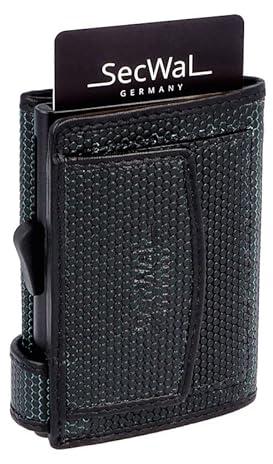 SecWal Kartenetui mit Münzfach Druckknopf inkl. Geschenkbox - Made in Germany - Echtleder Mini Geldbörse inkl. E-Book für Damen und Herren - RFID Schutz Geldbeutel klein (Matrix Schwarz-Türkis)