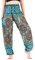 Lofbaz Yoga Boho Hosen für Damen Harem Hippie Kleidung Pyjamas Lounge Bekleidung Jogger Indian Bohemian Tanz Sommer Strand Blühende Blume Blaugrün L