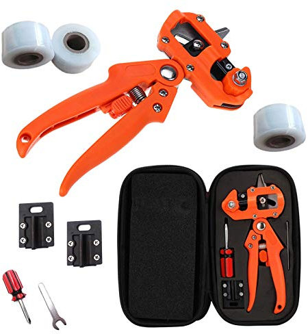 Grafting Tool Kit and Plant Root Growing Box, Propagation Ball Rooter with 3 Replaceable Grafting Blades for Garden Flowers Trees Fertilizer, Grafting Tapes, Wide Applications,Orange,Set B