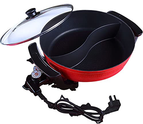 Electric Hot Pot with Divider, Shabu Shabu Electric Hot Pot for 2 Flavor Experience, Non Stick Smokeless Yin Yang Hot Pot for Family Party