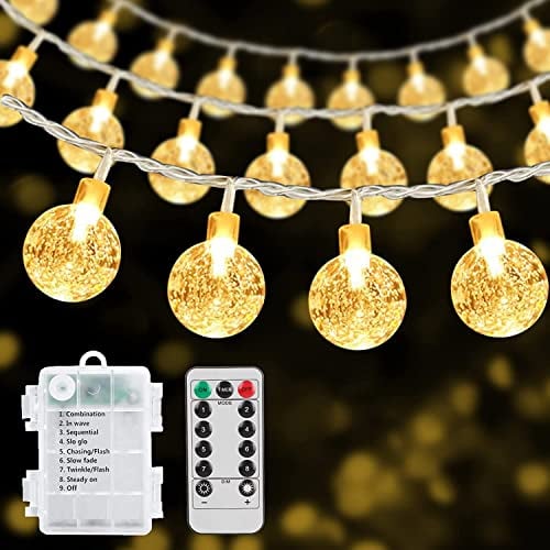 RJEDL Globe String Lights Fairy Lights Battery Operated,10M/33ft 100LEDs Waterproof Fairy Lights 8 Modes with Remote Control & Timer for Indoor Home Balcony Outdoor Patio Party Garden Decorations