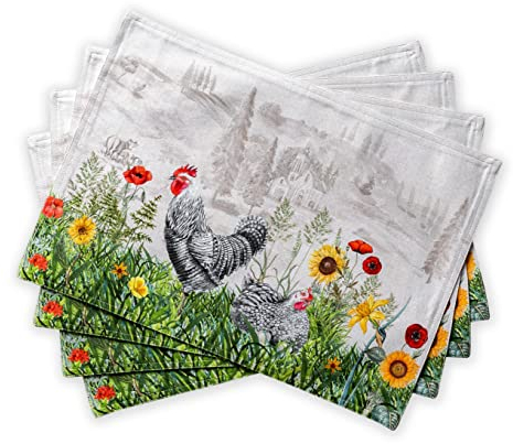 Maison d'Hermine Tischsets, 100% Baumwolle, 4er-Set, 33 cm x 48 cm, dekorative, Ostern waschbare Tischsets, Tischsets für Küche, Party, Camping, Basse Cour – Frühling/Sommer