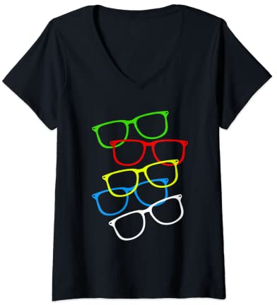 Damen Hipster-Brillen-Druck, Optometrist, Brillen, Optiker T-Shirt mit V-Ausschnitt