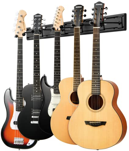 Donner 5 Wandhalterung Gitarrenaufhänger Black Gitarren-Wandhalterung mit 5 verstellbaren Gitarrenaufhängern für akustische E-Gitarren, Bässe, Folk-Ukulele