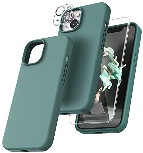 TOCOL Silicone for iPhone 14 Plus Case 6.7-Inch, Liquid Silicone Multi-Color Slim Silky-Soft Touch Anti-Scratch Shockproof Protective Phone Cover, Midnight Green