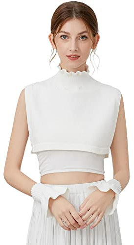 Abnehmbarer Pullover Büste Kragen, Damen Krageneinsatz, Abnehmbarer Hälfte Shirt, Strick Rollkragen Halbhemd Winter Fake Kragen Elegant für Frauen Mädchen Waveneck-White