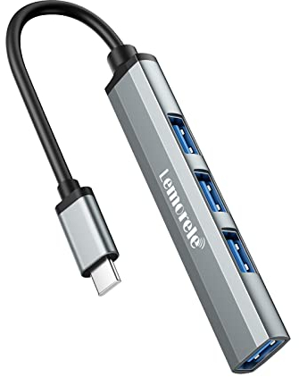 Lemorele Hub USB C 3.0 - USB C Hub con 4 Puertos, Carcasa de Aluminio Adaptador USB C 1*USB 3.0 y 3*USB 2.0, Multi USB Hub a Macbook Pro/Air, iPad, PS4, Windows, iOS, Android, Vista, Linux y más