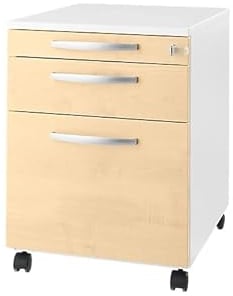 SCHÄFER SHOP Select Rollcontainer Login, 1 Hängeregisterauszug, 1 Utensilienauszug, 1 Schublade, abschließbar, Holz, B 431 x T 580 x H 595 mm, weiß/Ahorn Aktenschrank Schubladenschrank - 111767
