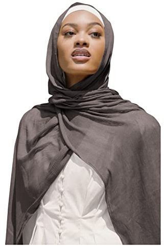 Txameru Hijab für Damen, Hijab-Schal, Muslimische Viskose, Crinkle-Hijab mit Fransenrand, Taupe, Large